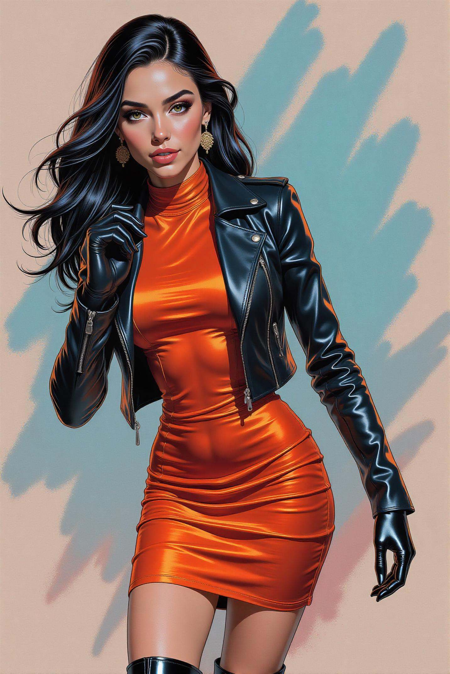 This portrait exudes a sophisticated blend of elegance and edgy fashion,  presenting a (young figure) adorned in a high-ne...