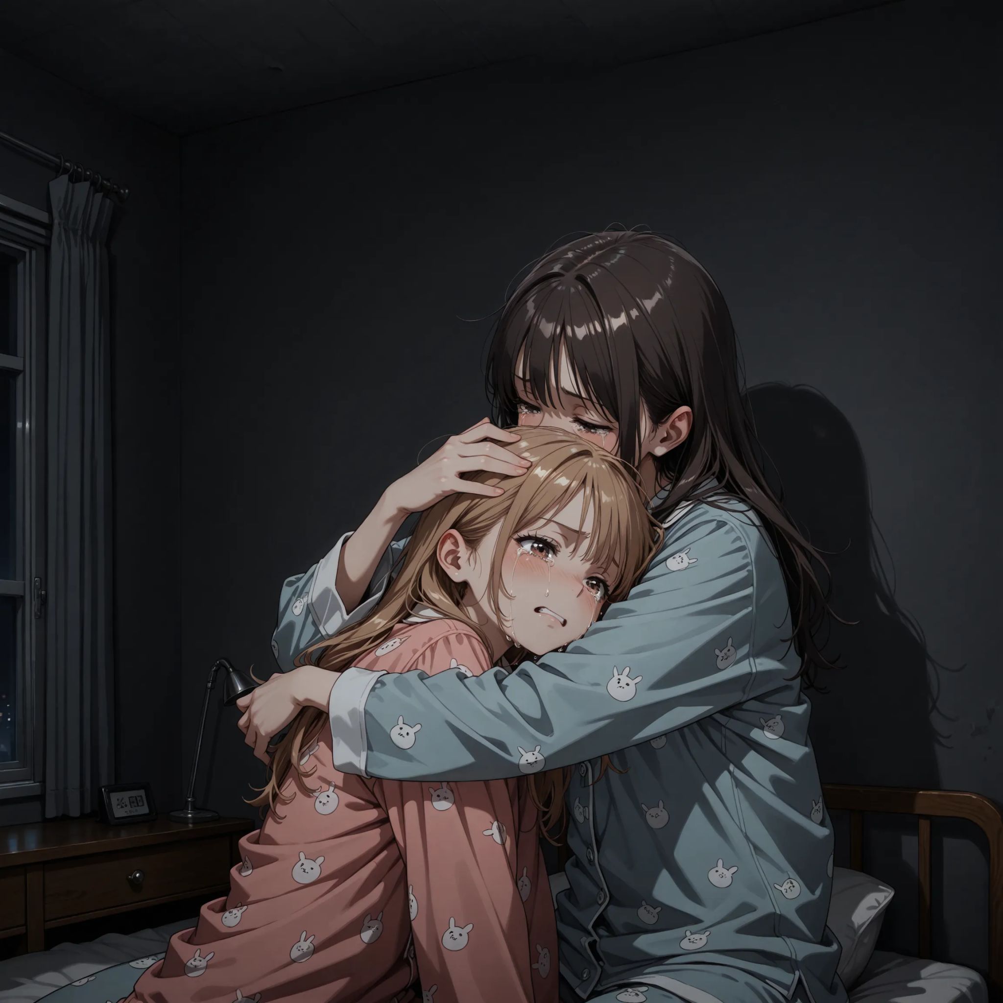 2girls,  pajamas,  hug on Tensor.Art