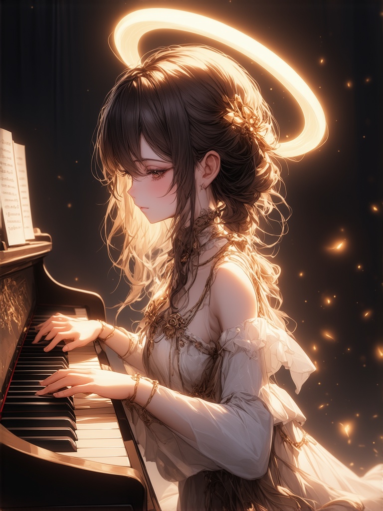Digital artwork by ry012. A majestic scene unfolds: a girl with an ethereal aura,  surrounded by a soft,  halo-**** glow o...