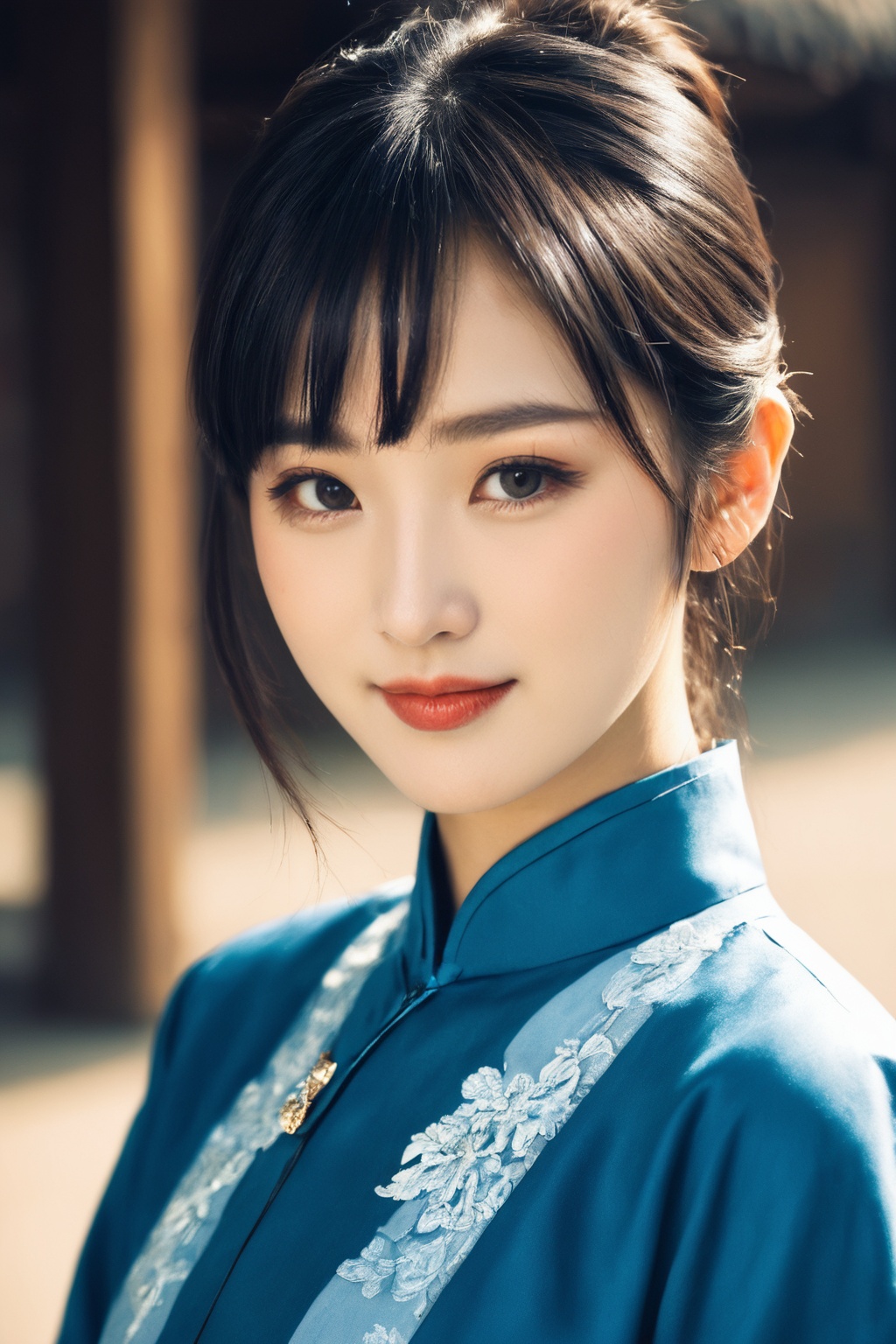 beautiful girl, (smirk:0.4), chinese blue clothes