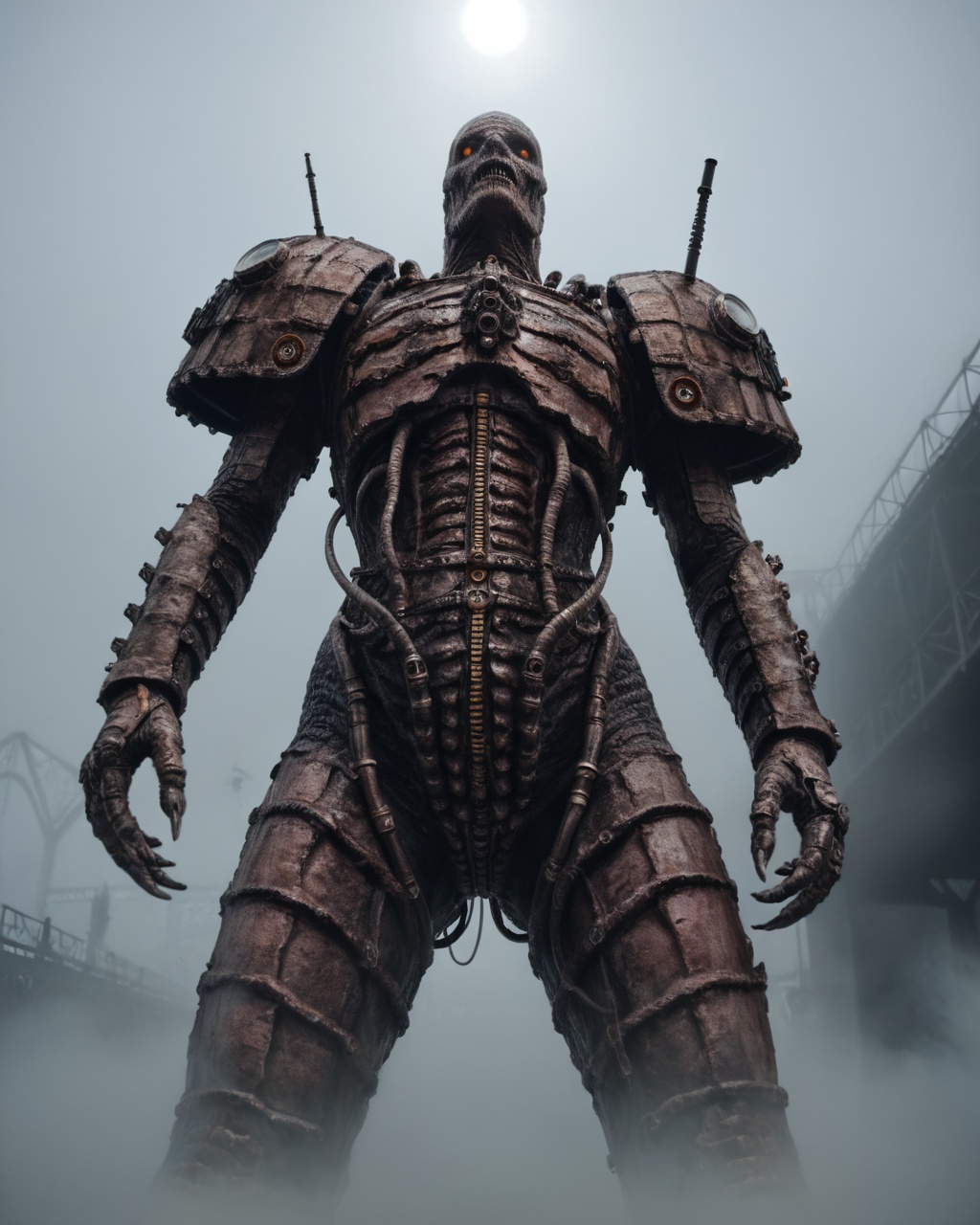 (monster) low-angle close-up portrait of a god-of-death-alien-demon wearing a extremely detailed warrior armor,  glossy wh...