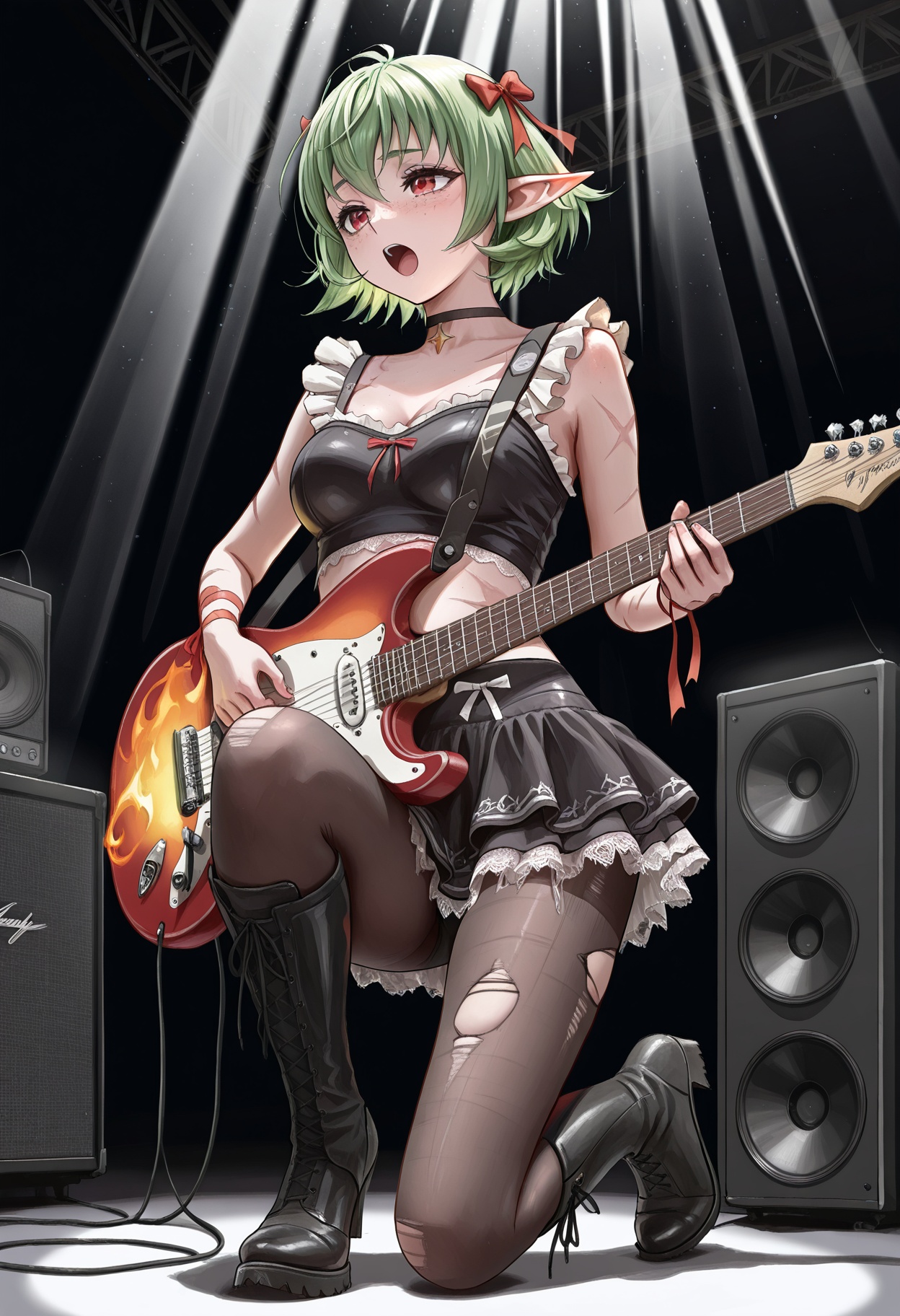 1girl,  green hair,  pointed ears on Tensor.Art