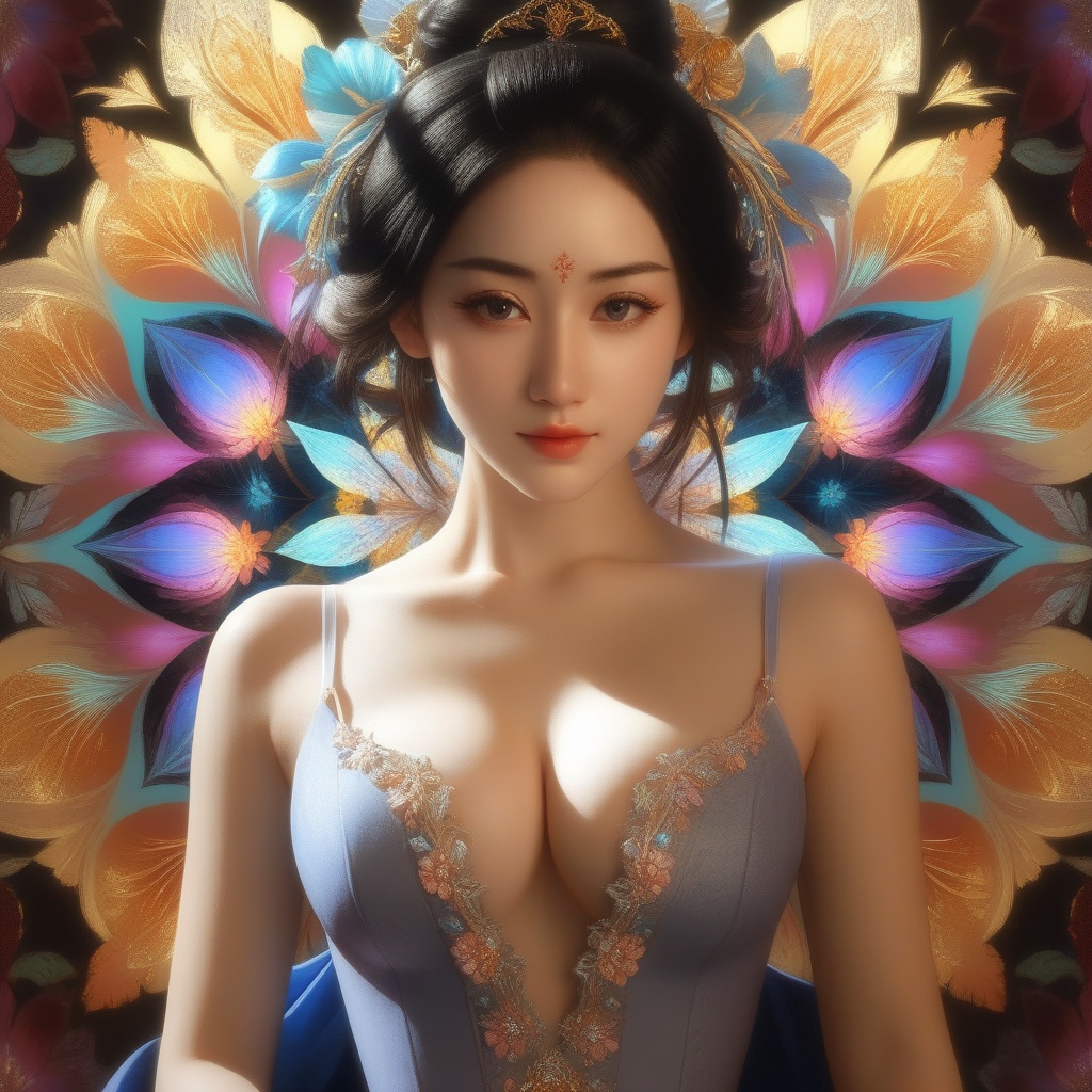 <lora:831-DA-XL-国风E:0.8>, (,1girl, ,best quality, ),,,anime,(masterpiece, top quality, best quality, official art, beautiful and aesthetic:1.2), (1girl)	, , (cleavage),, extreme detailed,(fractal art:1.3),colorful, flowers ,highest detailed,(by Jeremy Lipking)    (cleavage),,  (), (sit),