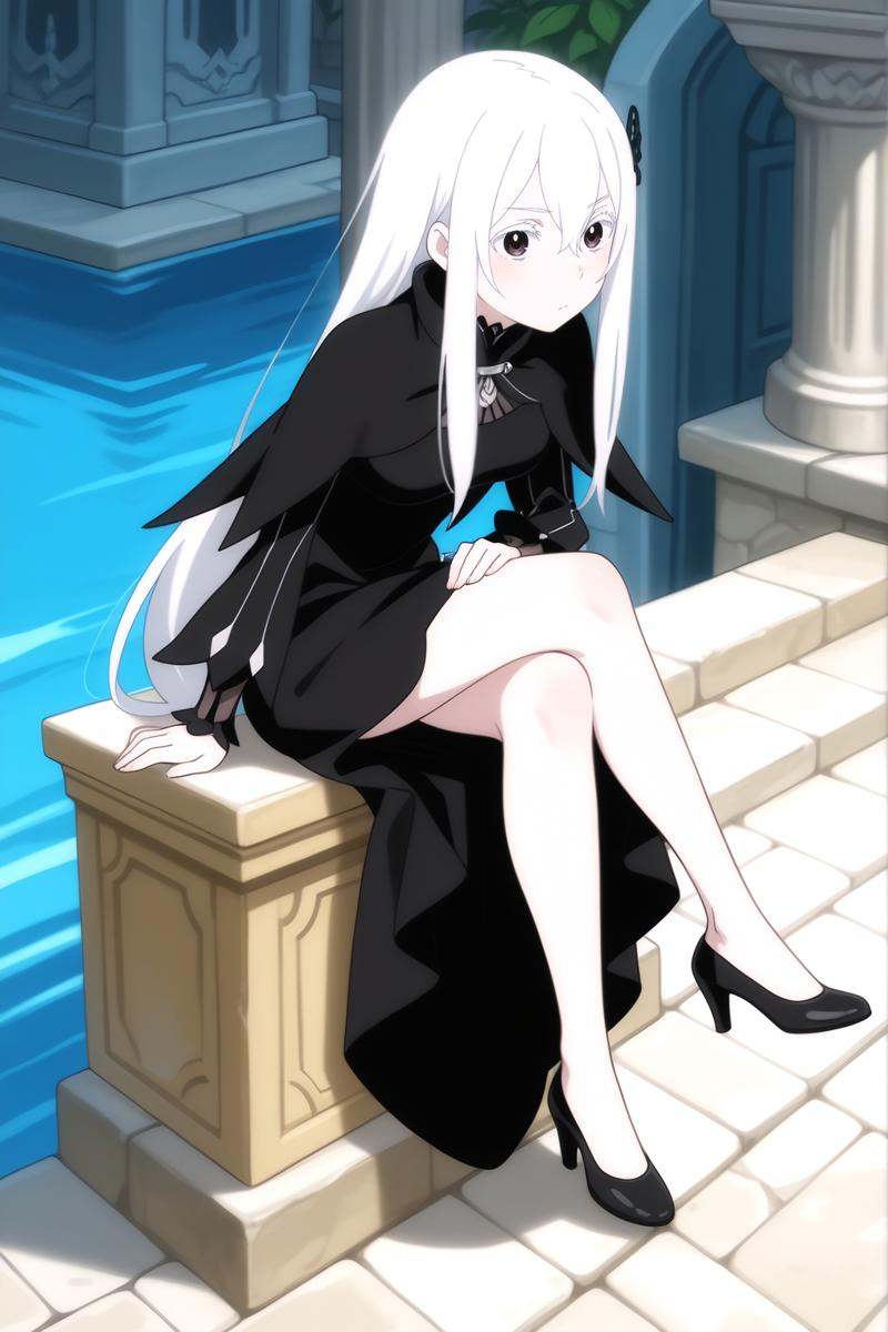 Echidna (re:zero),  pale skin,  black dress on Tensor.Art