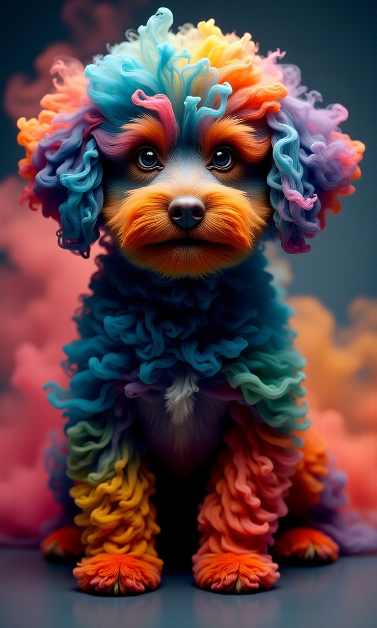 a cute dog with dark colorful fur on Tensor.Art