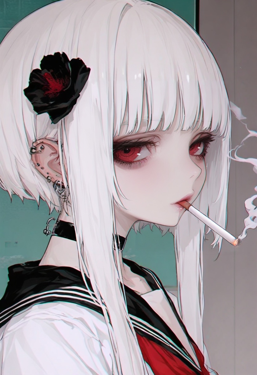 1girl,  solo,  cigarette on Tensor.Art