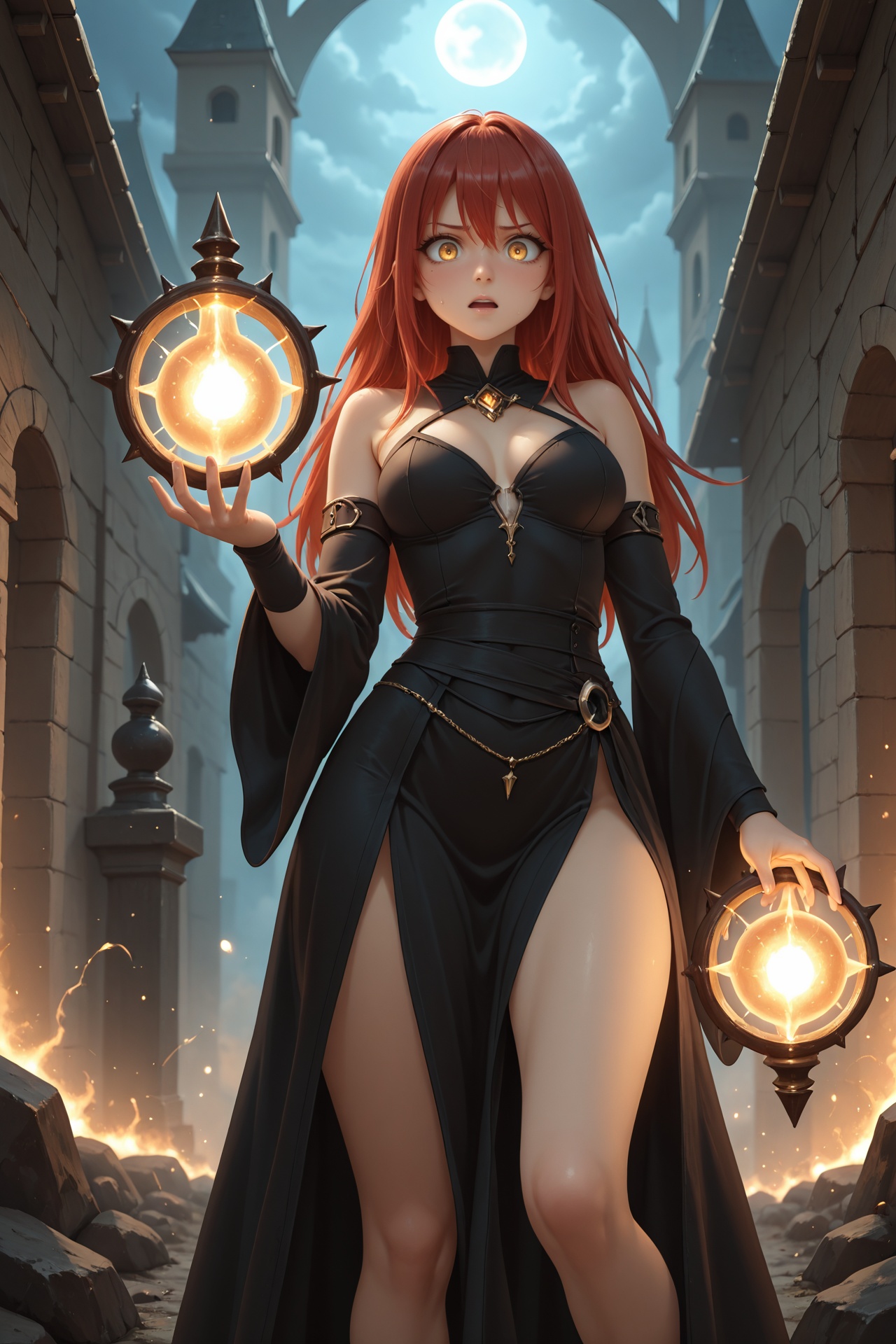 a sorceress trying to contain the power of a magic artifact,  1girl,  red hair on Tensor.Art