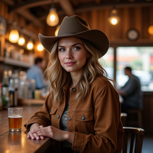 a young woman photograph in a western american cafe in front of the bar on Tensor.Art