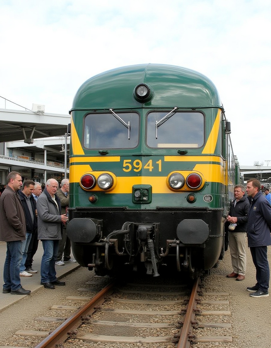 SNCB Series 59 diesel locomotive in green livery.A vintage diesel locomotive prominently features its sleek,  green exteri...