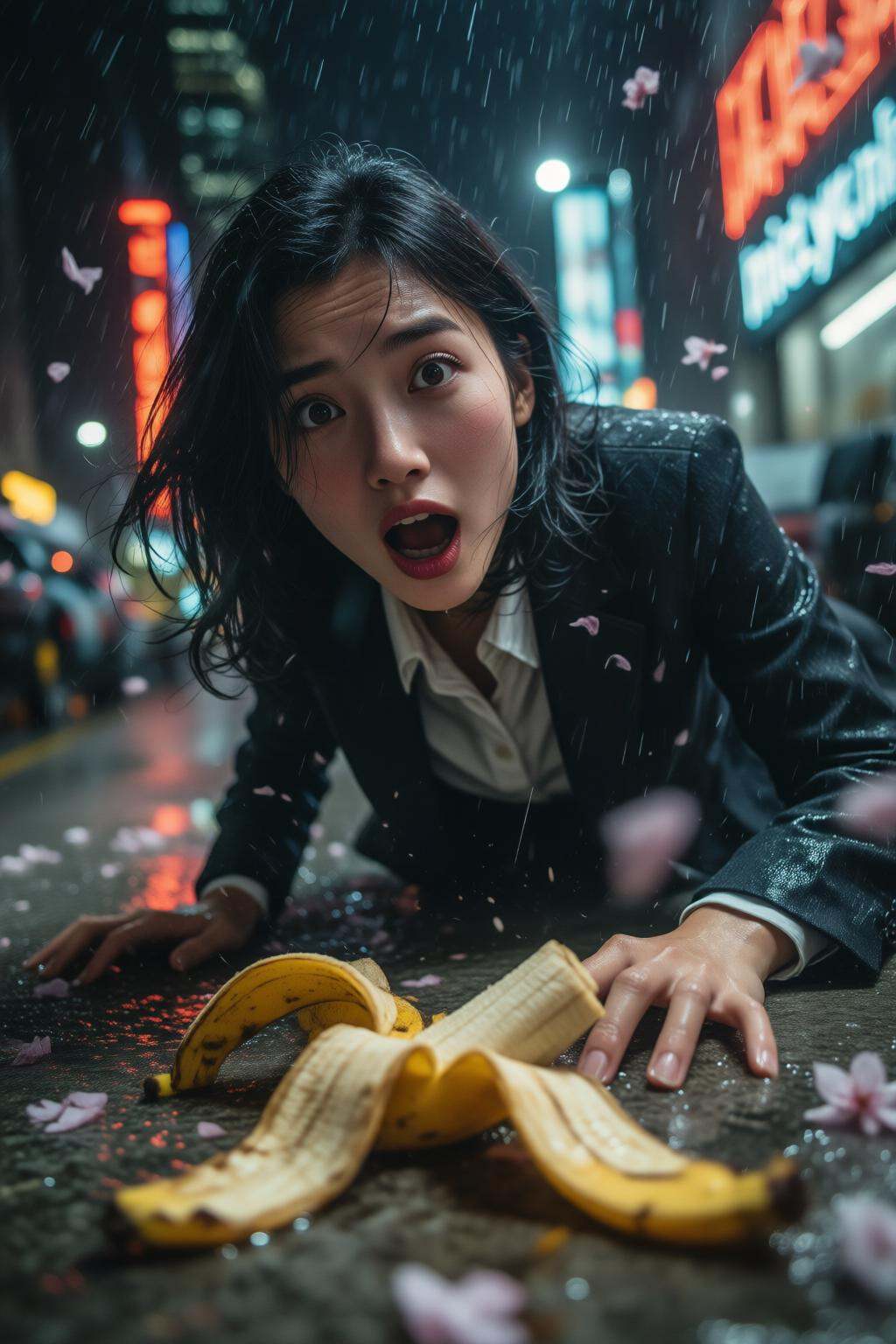 midjourneymix10q photograph. Silmas,  Asian female office worker,  eyes wide in shock on Tensor.Art