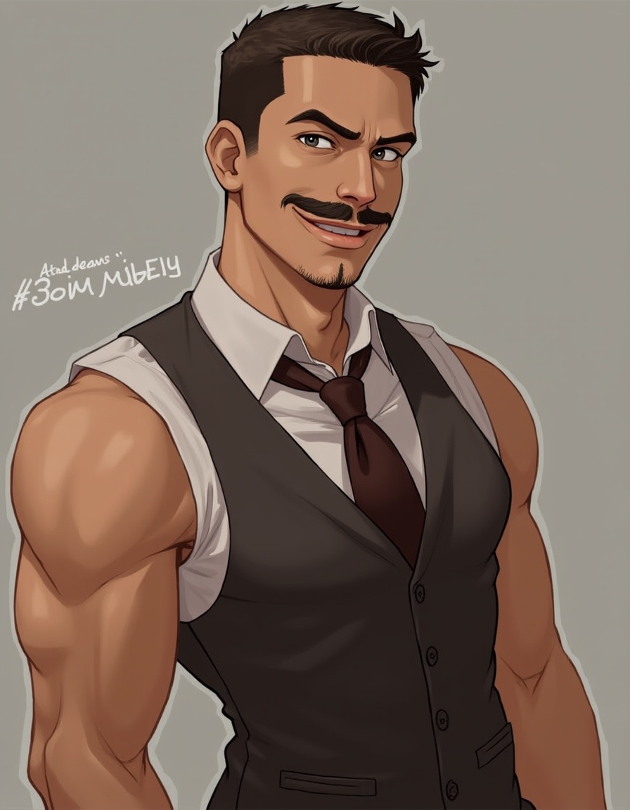 <lora:FLUX1_CNBrad:1>(masterpiece realistic:1.2),best quality,masterpiece,original,extremely detailed,1boy,CNBrad,abs,solo,  **** top  ,jewelry,looking at viewer, male focus, muscular, muscular male, mustache, necktie, pectorals, short hair, 