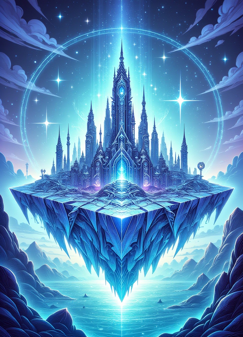 A futuristic cyberpunk inspired fantasy rpg icon featuring an industrial city dwelling amidst a surreal and dreamlike pola...