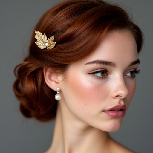 F0rmalupd0,  loose close-up left three quarter profile view at eye level,  rich auburn hair on Tensor.Art