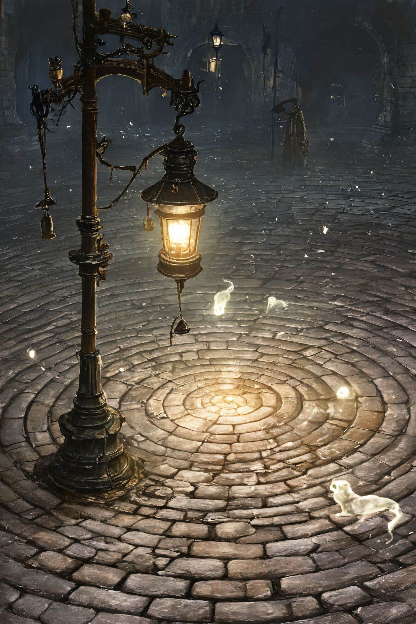 lantern,  stone floor,  dark on Tensor.Art