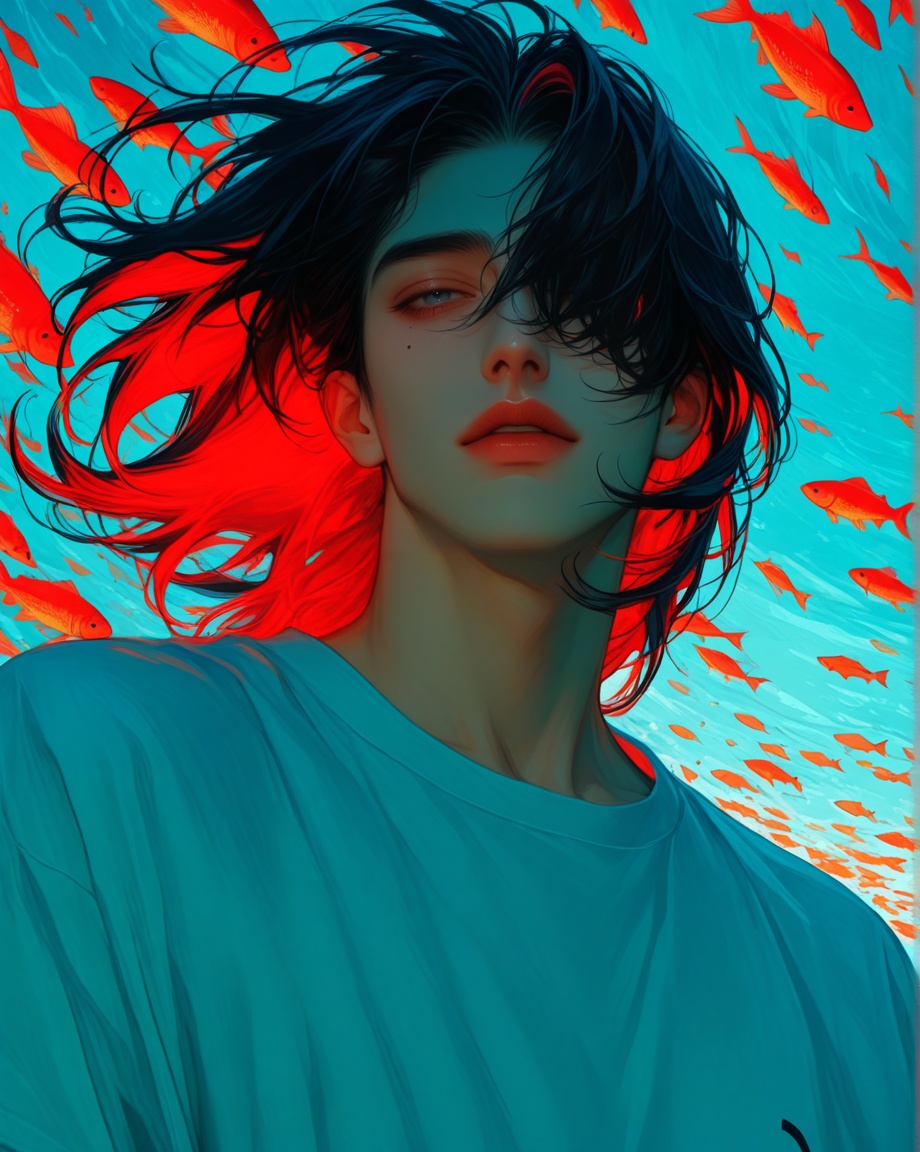 1boy,  abstract,  black hair on Tensor.Art
