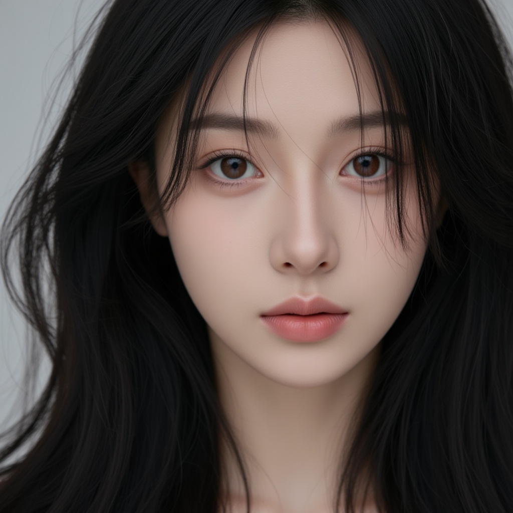 1 girl,1girl,solo,long hair,looking at viewer,black hair,brown eyes,parted lips,lips,portrait,close-up,realistic,