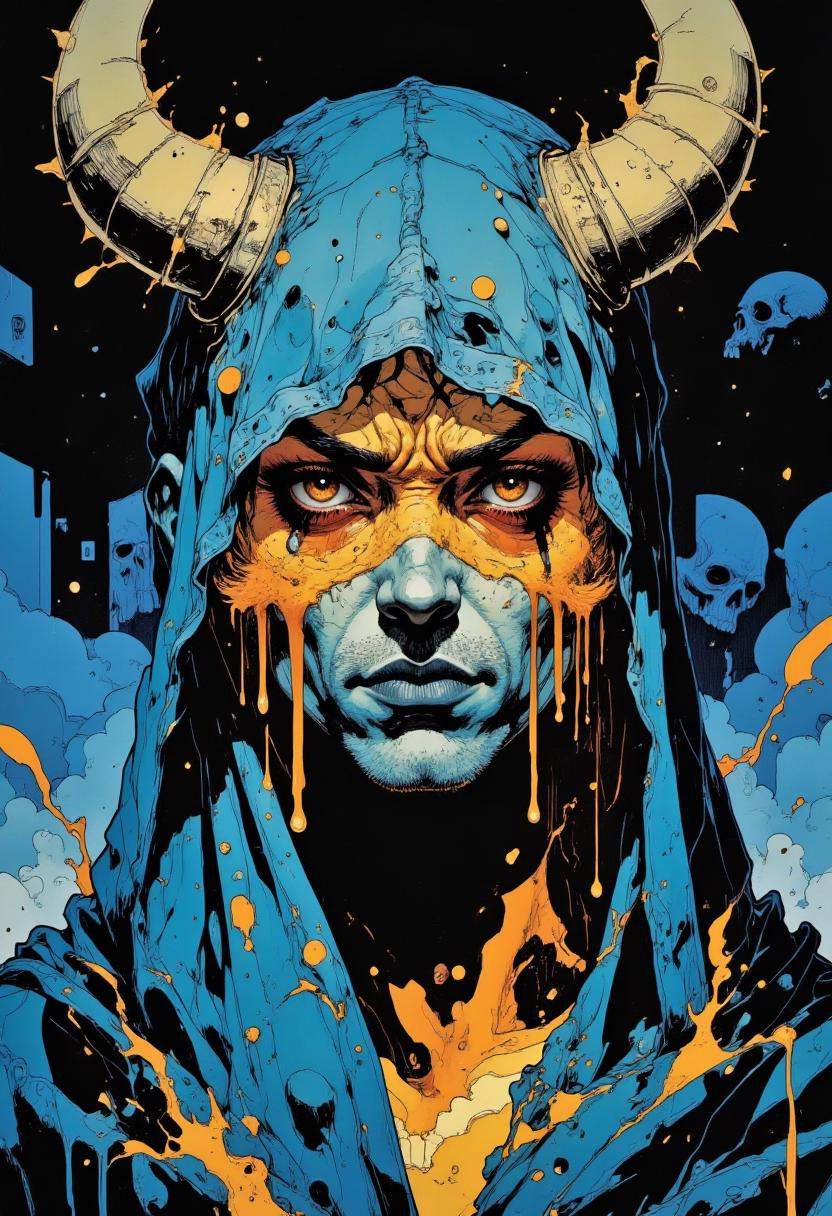 Mangaka style,  a photo of a demonic eyes of blue golden ember crying tears,  they see your sins on Tensor.Art