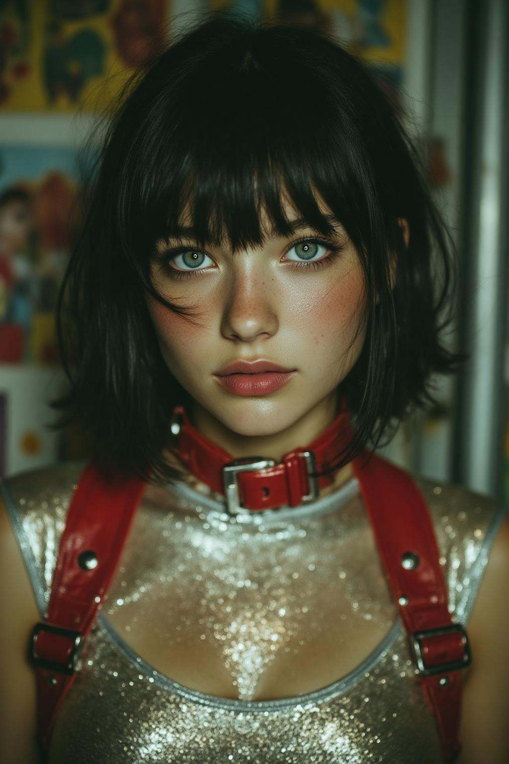 midjourney analog photograph.Close-up of a teenager with short,  dark hair,  bangs on Tensor.Art