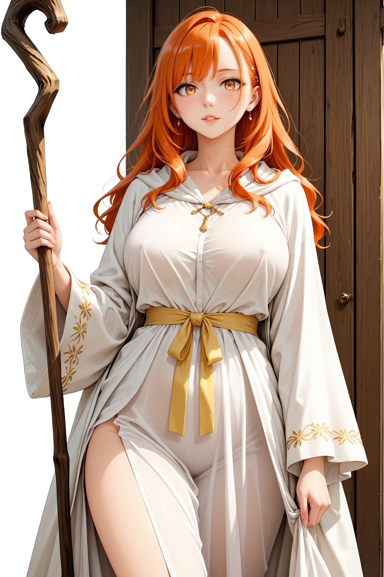 solo,  female healer,  wielding a wooden staff on Tensor.Art