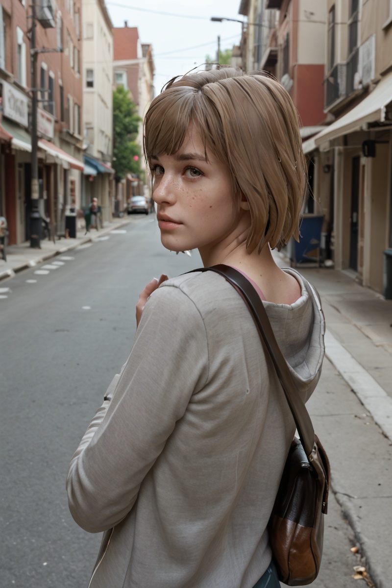 maxcaulfield101 freckled score_9,  score_8_up,  score_8 looking at a photo in a back street on Tensor.Art