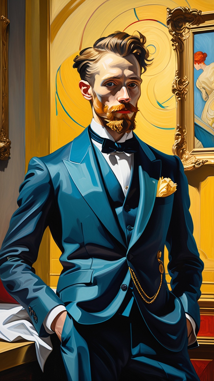 An elegant 1920s gentleman stands poised within a lavish Gatsby-inspired setting,  seamlessly blending John Singer Sargent...