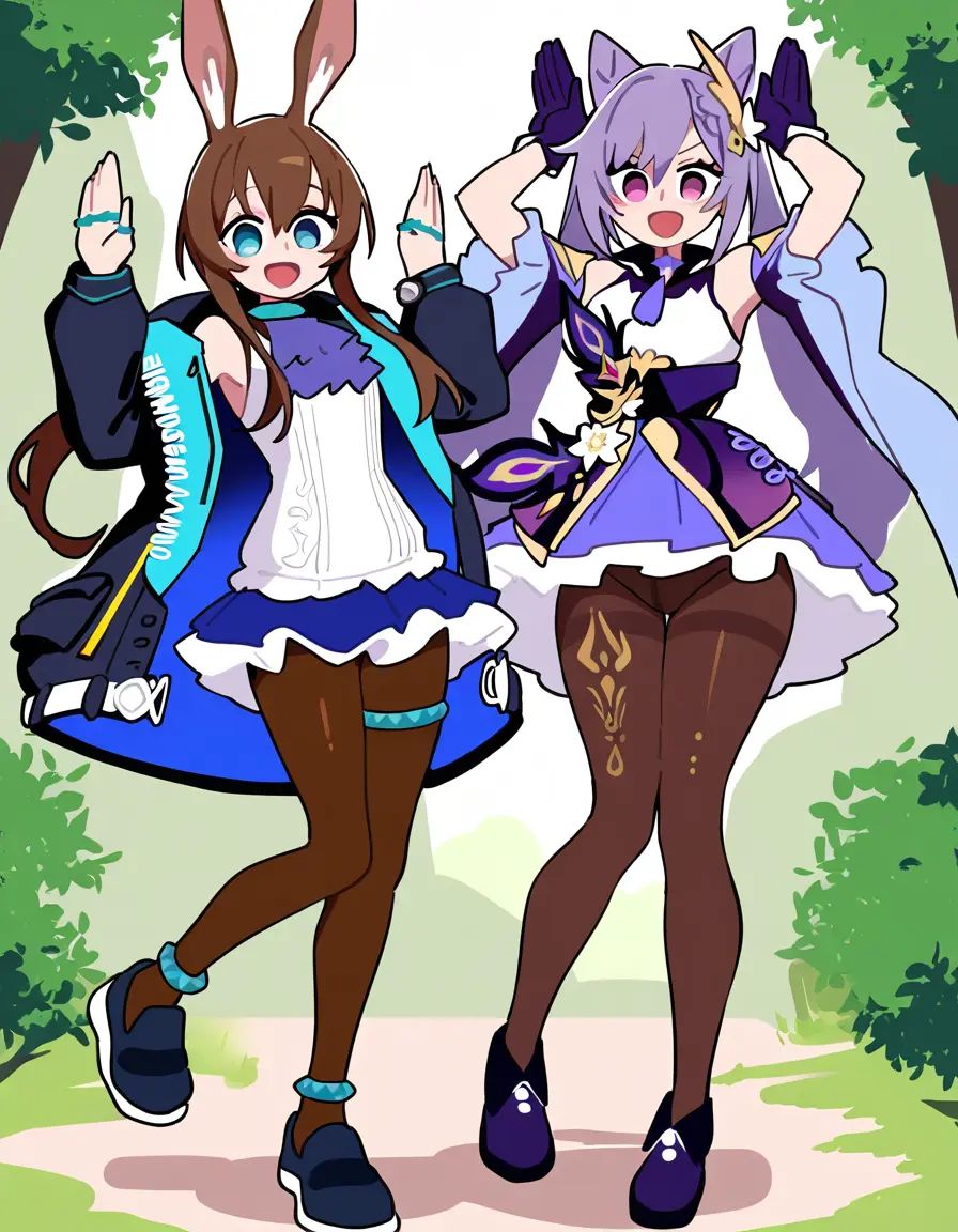 2girls,  amiya \(arknights\),  keqing \(genshin impact\) on Tensor.Art