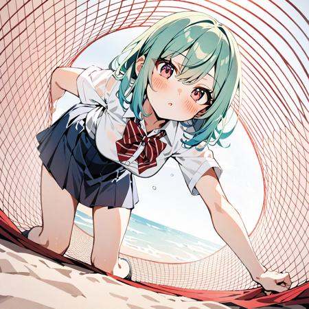 1girl,  go under the red net,  standing on Tensor.Art
