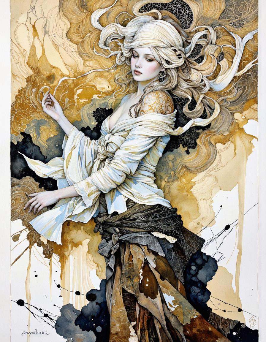 This is a digital artwork created in a mixed media style,  blending elements of watercolor and ink. The image features a f...