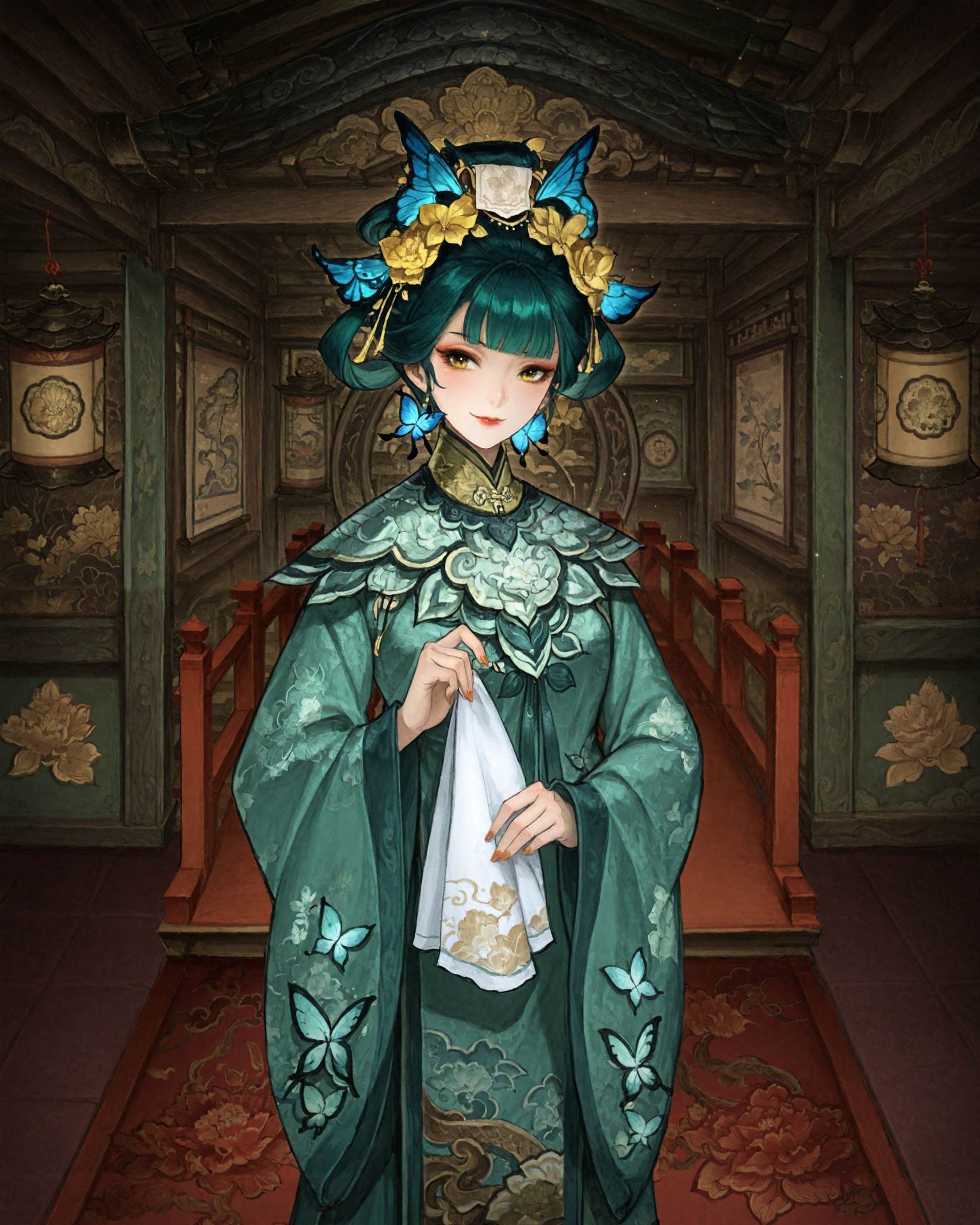 1girl,  yunjian,  green hair on Tensor.Art