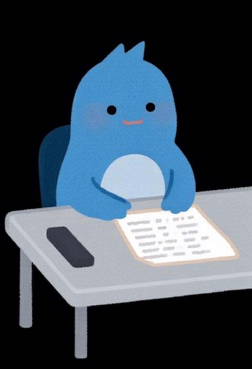 irasutoya3q illustration. A blue penguin sitting at a gray desk. The desk has a microphone attached to its left side and a...