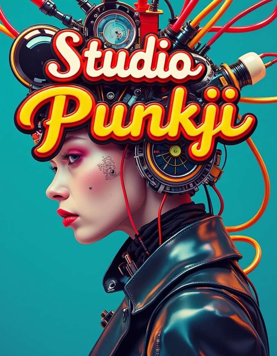 Studio_Punkji,  The image fetures 3D rendering of the word "Studio Punkji" written in a bold,  cursive font. The word is m...