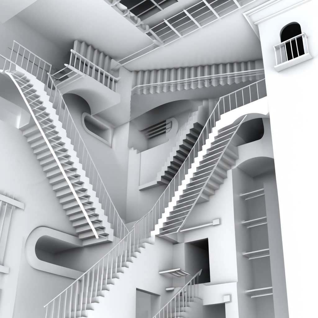 escher_stairs,  Escher style,  3d render on Tensor.Art