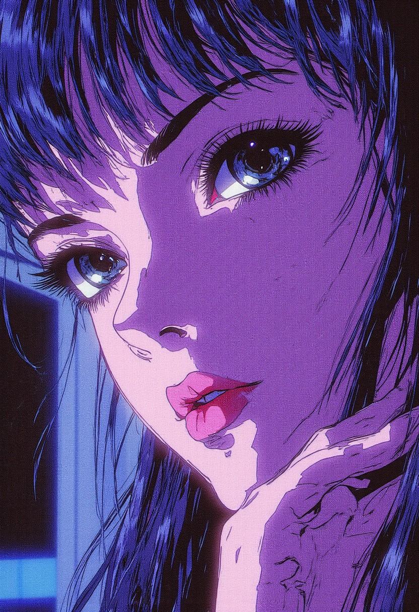 Kenva,  Synthwave Cyberpunk Anime — Halftone Neo-Noir Illustration,  retro anime aesthetic on Tensor.Art