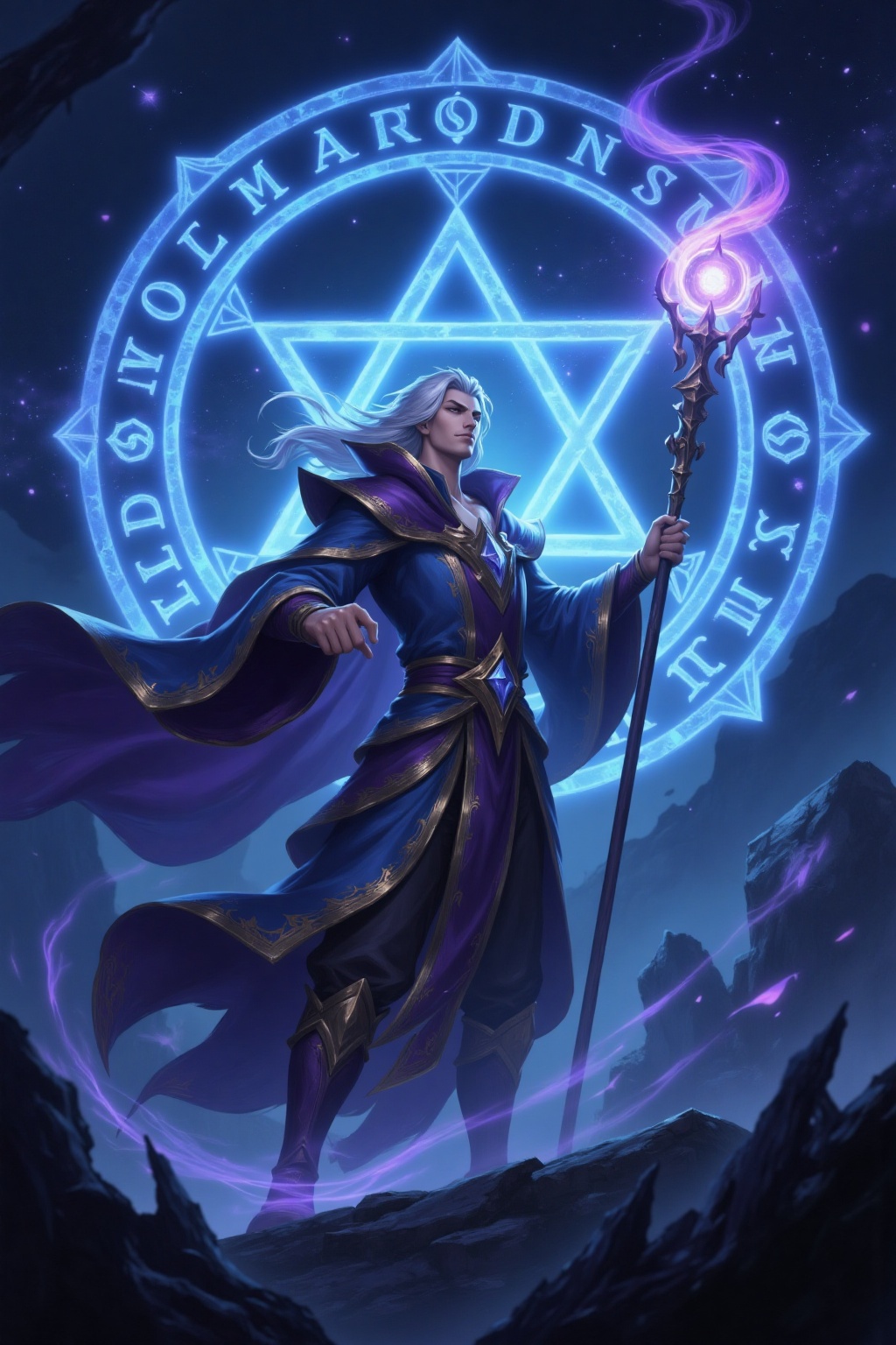LOL,  This is a digital artwork in a fantasy genre,  showcasing a powerful wizard in a mystical setting. The central figur...