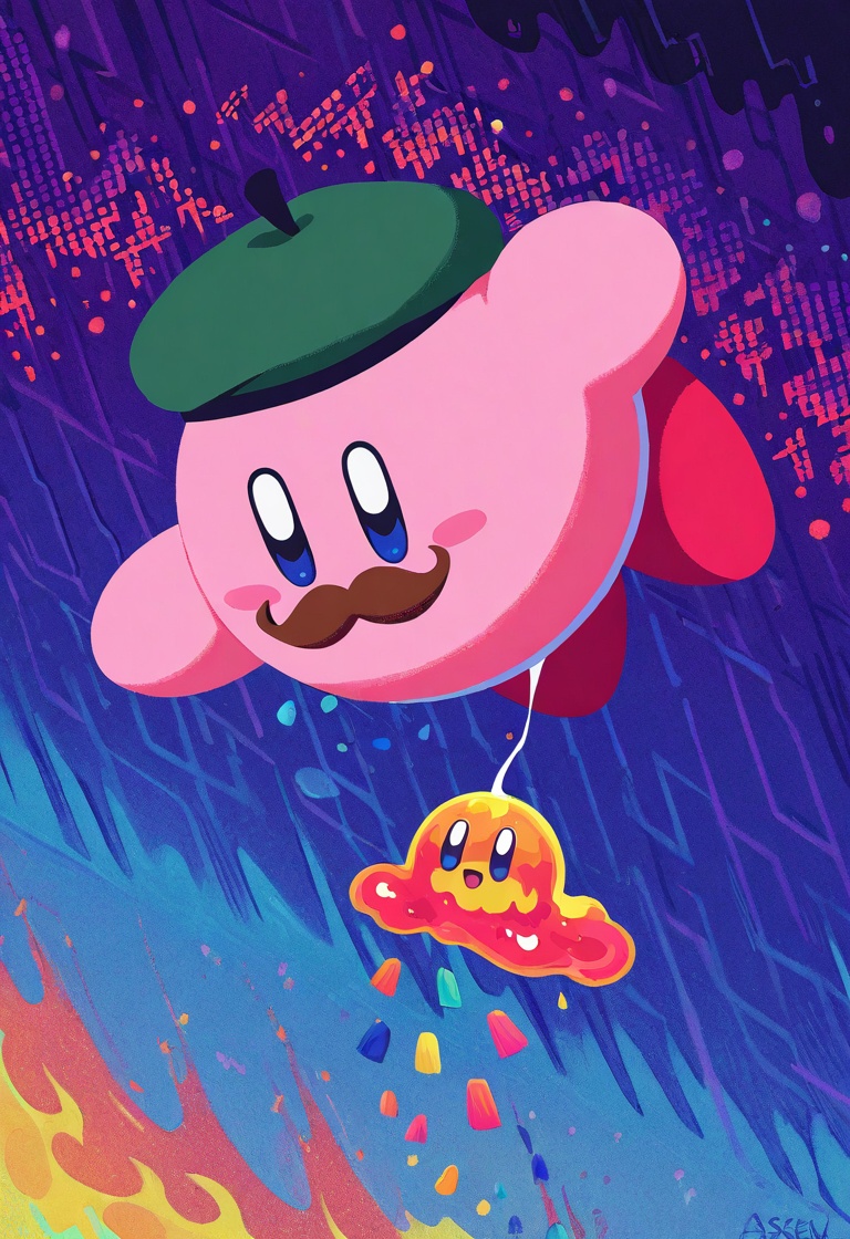 vibrant pop art,  Kirby as abstract_painter,  beret_askew on Tensor.Art