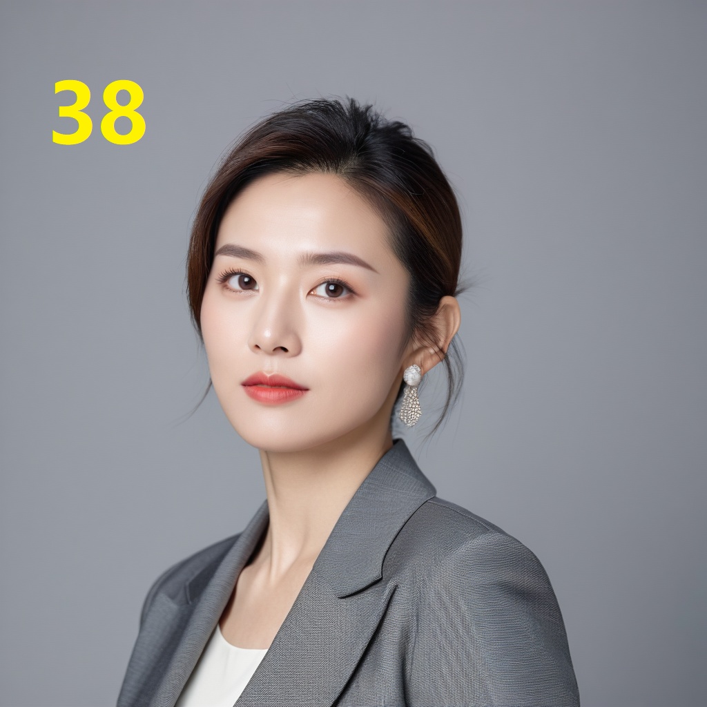 leogirl,A 38-year-old woman,portrait photo,facial focus,photo taken,fashionable and simple,Chinese ethnicity,soft gray background,natural lighting,high-resolution clarity,contemporary portrait,gentle,fashionable and avant-garde,simple accessories,details with strong contrast between skin color and neutral background,looking at the audience,