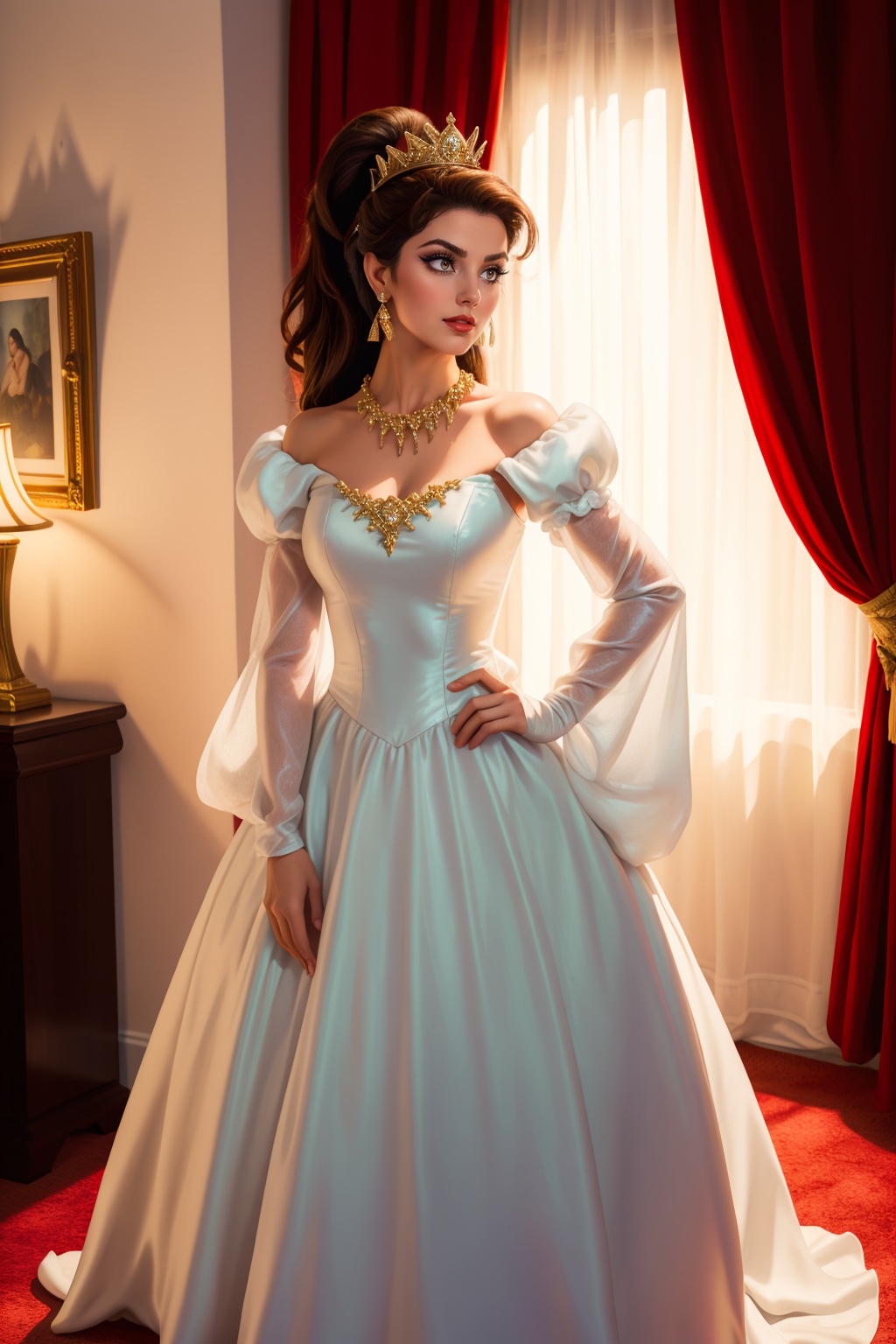***** beautiful tall woman,  (voluminous puffy sleeves) ,  solo on Tensor.Art