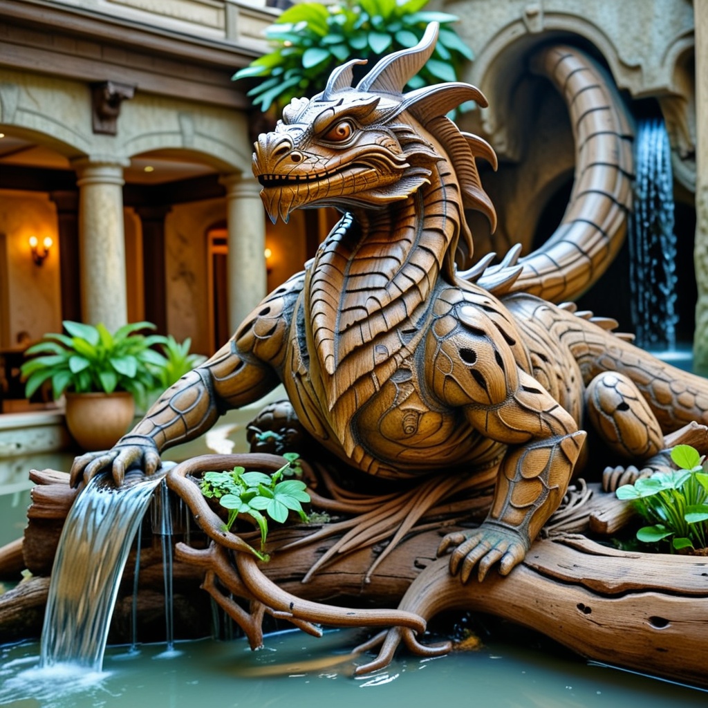 a basilisk made of wood,  a basilisk creature,  antique statue on Tensor.Art