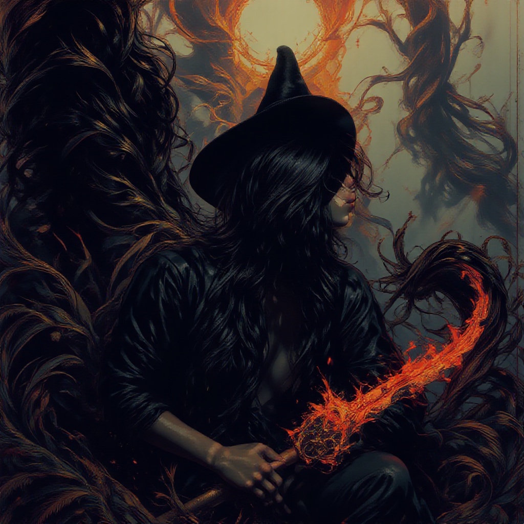 A mystical warrior,  masked and mysterious,  kneels within a fog-shrouded field on Tensor.Art