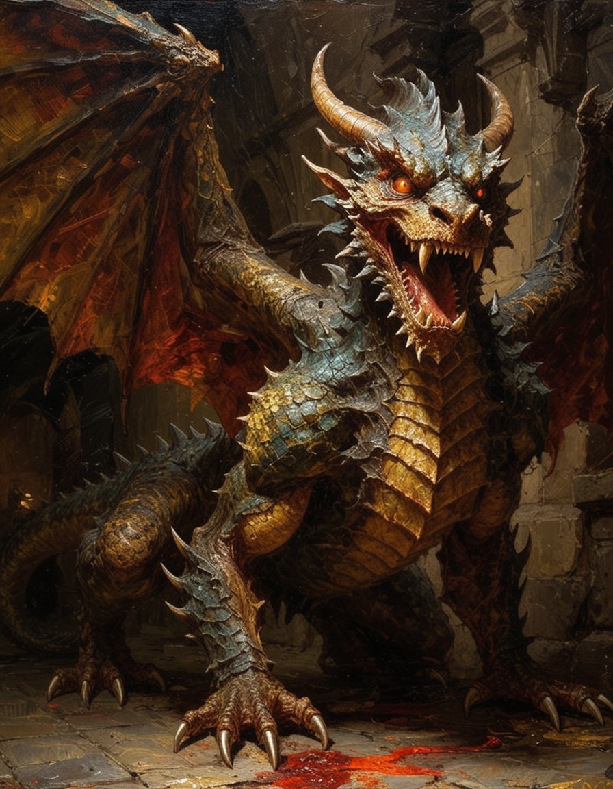 R3nai55ancePainting,  a dragon attacking in prague on Tensor.Art