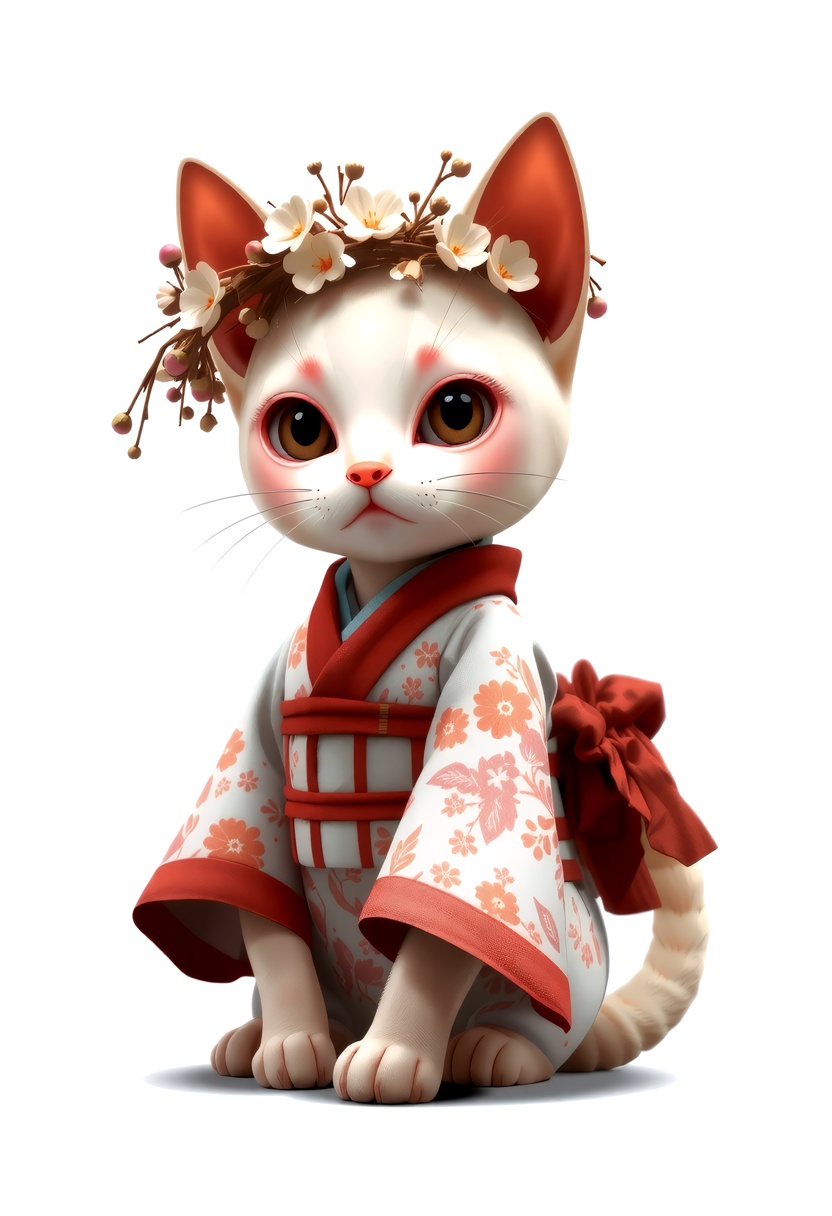 This is a digital drawing in an anime-inspired art style featuring a small,  anthropomorphic white cat with large,  expres...