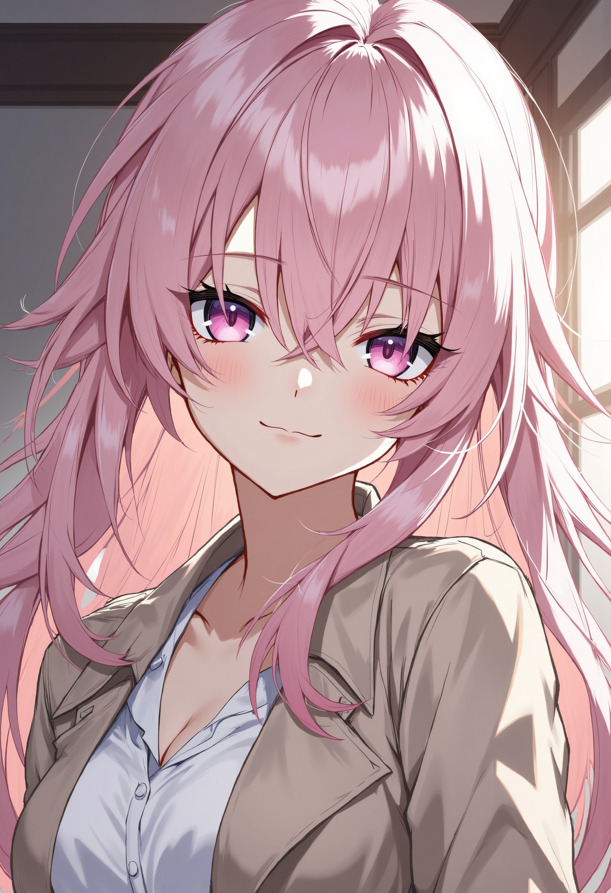 anime,  a girl with long light pink,  messy hair on Tensor.Art