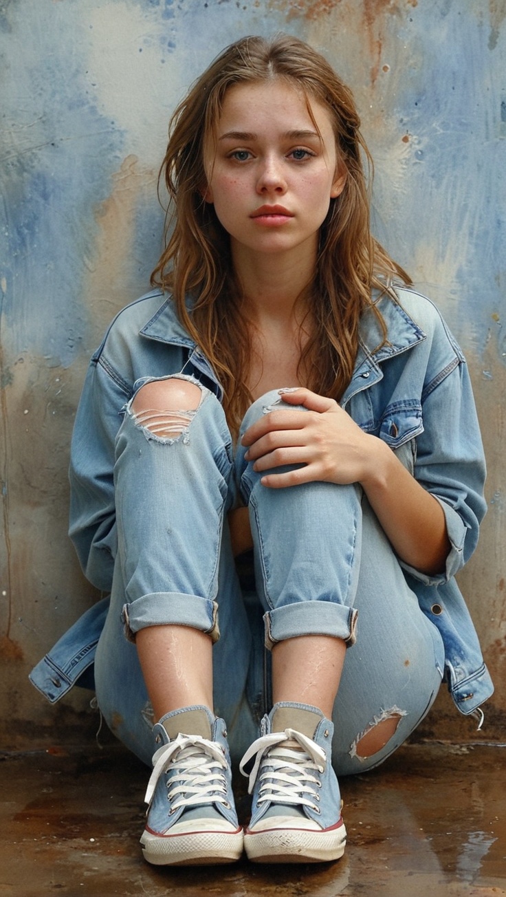 Watercolor painting,  with painterly brushstrokes,  Young woman on Tensor.Art