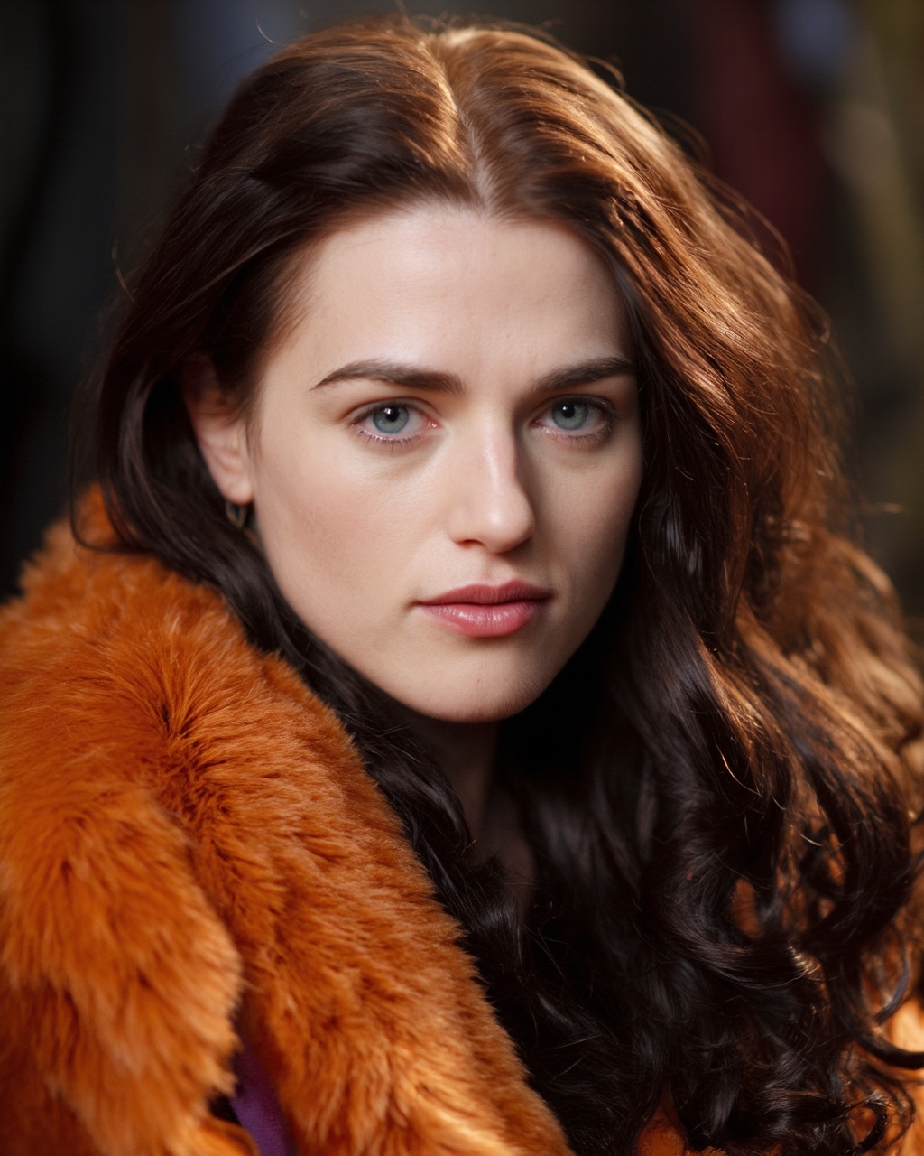 A portrait of katie_mcgrath with long,  wavy,  reddish-brown hair on Tensor.Art