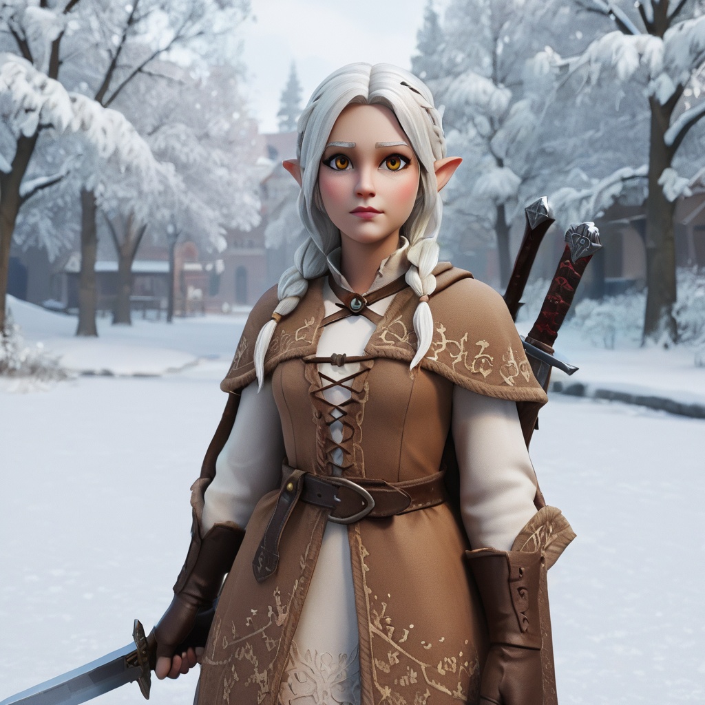Firewalking background ; White-Haired Elf Scout: A short elf with snow-white hair and large eyes,  dressed in light beige...