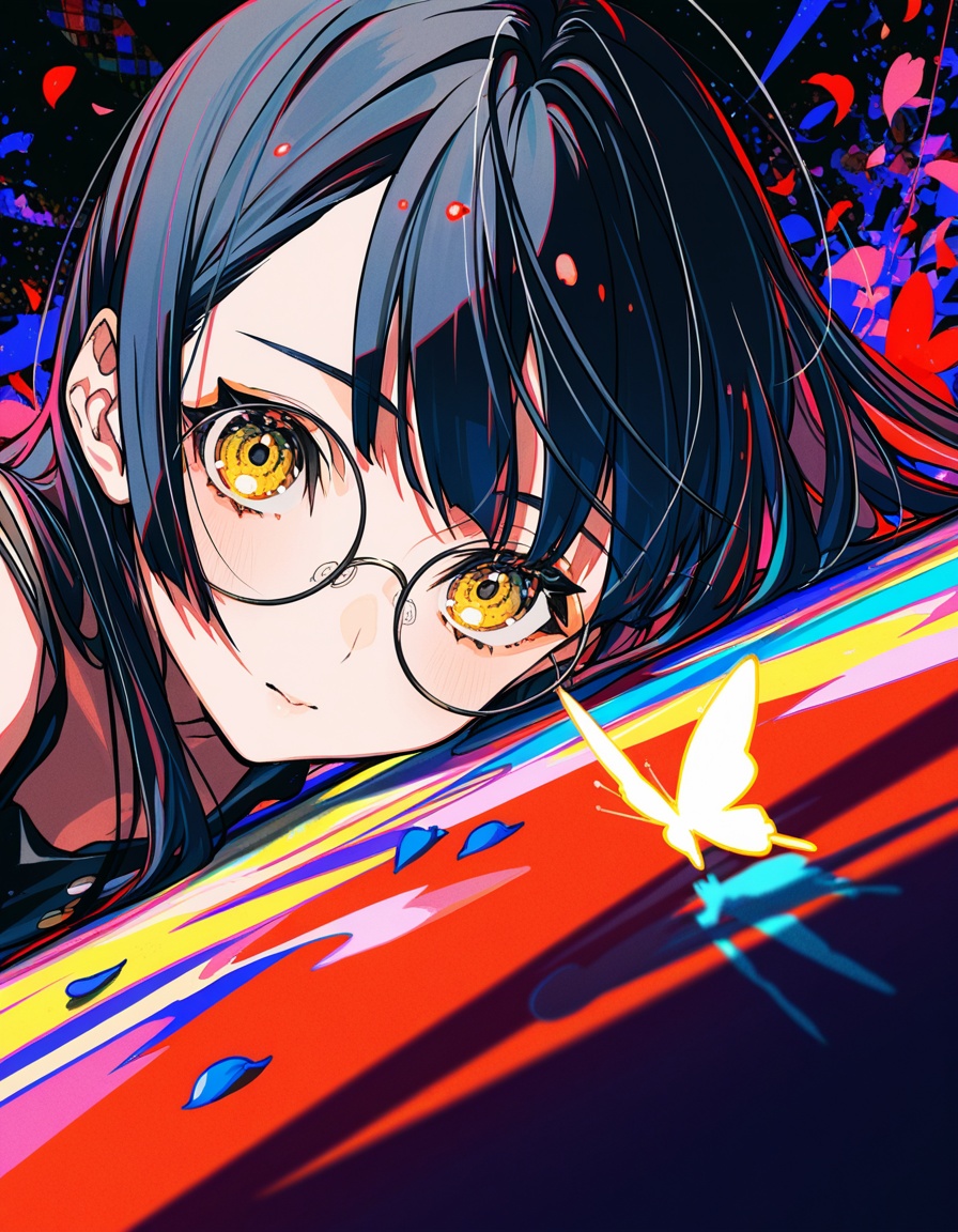 extreme close-up,  1girl,  round glasses on Tensor.Art
