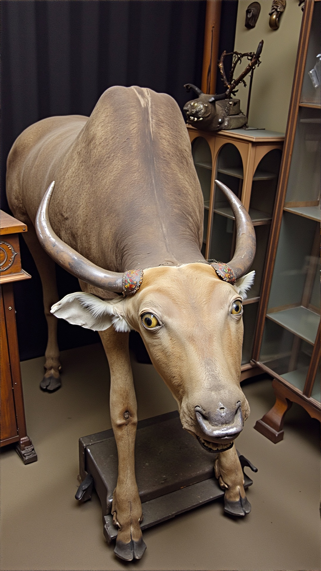 A photo of a badtxdrmy,  bad taxidermy,  A dimly lit on Tensor.Art