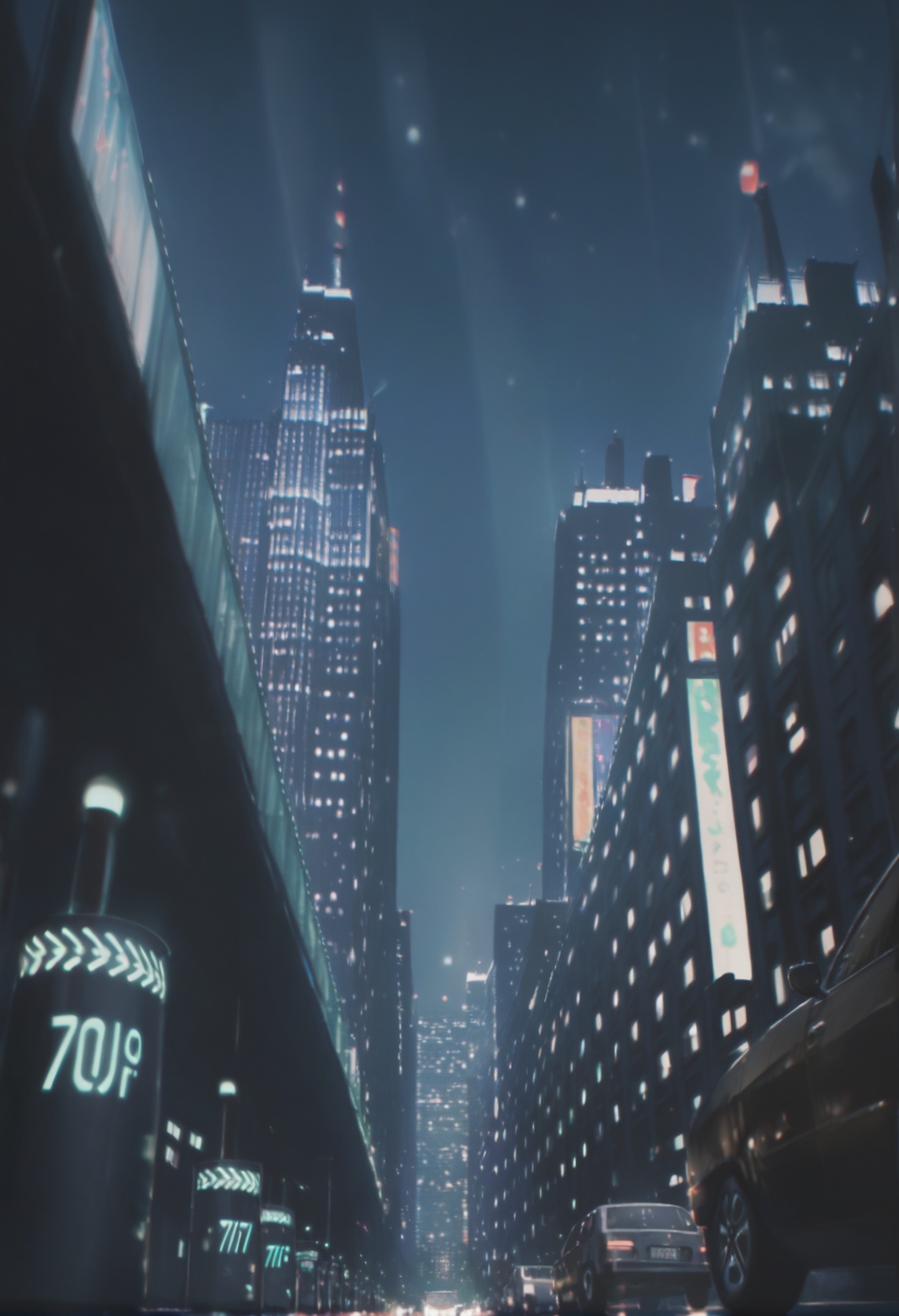 masterpiece,best quality, score_9,score_8,score_7_up,score_6_up,scenery, city lights, building, no humans, skyscraper, city, night, cityscape, dark, car, science fiction <lora:konyakarasueXLlokr4f-000140:0.95>
