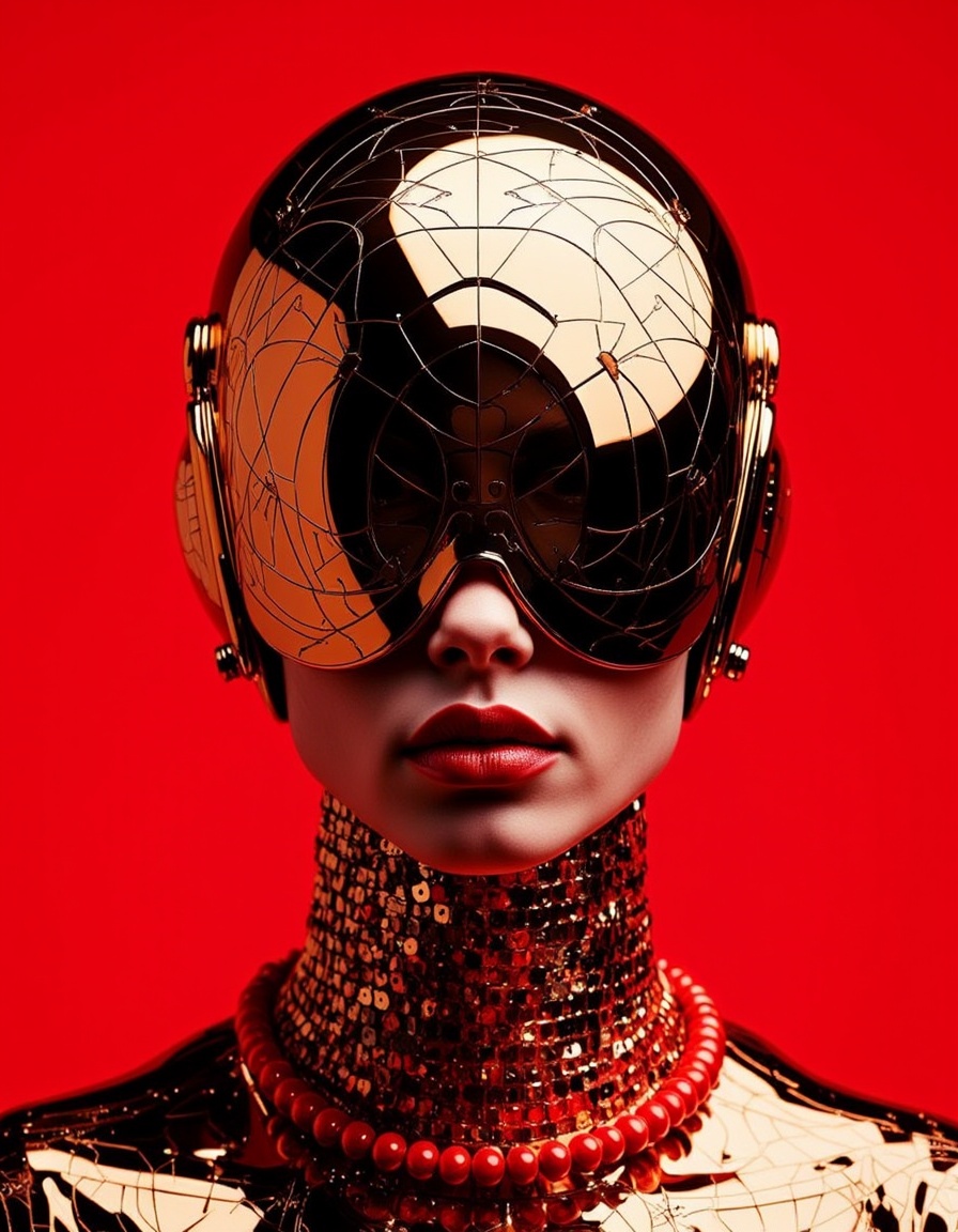 Studio_Punkji,  The image is a digital art piece that showcases a futuristic helmet with a unique design. The helmet is ma...