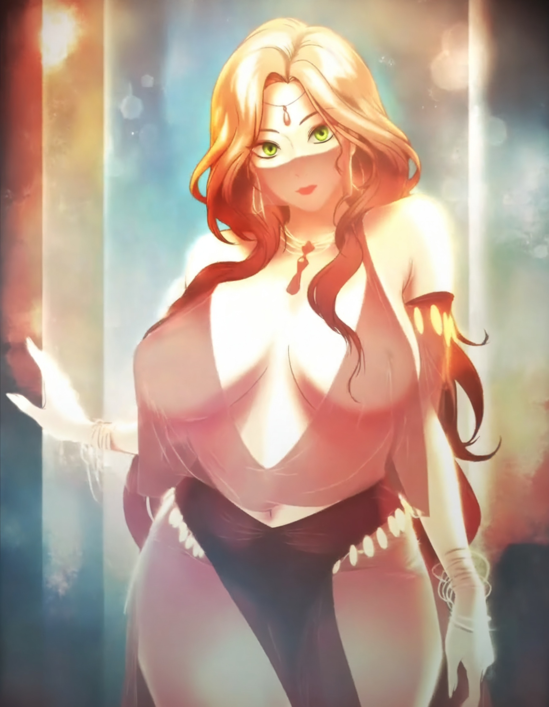 redveil,  a woman with green eyes and a red nose,  looking at viewer on Tensor.Art